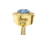 Yellow gold Fancy Blue Cushion  Halo Round Diamond Milgrain Pave Engagement Ring_8