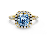 Yellow gold Fancy Blue Cushion  Halo Round Diamond Pavé Band Four-Prong Ring_3