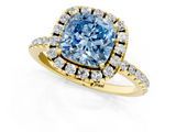 Yellow gold Fancy Blue Cushion  Halo Round Diamond Pavé Band Four-Prong Ring_4