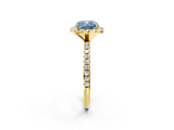 Yellow gold Fancy Blue Cushion  Halo Round Diamond Pavé Band Four-Prong Ring_5