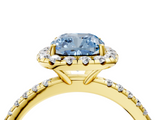 Yellow gold Fancy Blue Cushion  Halo Round Diamond Pavé Band Four-Prong Ring_7