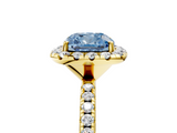 Yellow gold Fancy Blue Cushion  Halo Round Diamond Pavé Band Four-Prong Ring_8