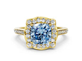 Yellow gold Fancy Blue Cushion  Halo Round Diamond Pave Band with Four-Prong Setting_38