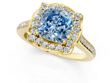 Yellow gold Fancy Blue Cushion  Halo Round Diamond Pave Band with Four-Prong Setting_39