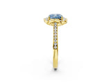 Yellow gold Fancy Blue Cushion  Halo Round Diamond Pave Band with Four-Prong Setting_40