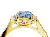 Yellow gold Fancy Blue Cushion  Halo Round Diamond Pave Band with Four-Prong Setting_42