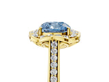 Yellow gold Fancy Blue Cushion  Halo Round Diamond Pave Band with Four-Prong Setting_43
