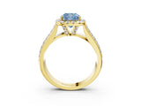 Yellow gold Fancy Blue Cushion  Halo Round Diamond Pave Band with Prong Setting 3