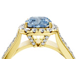 Yellow gold Fancy Blue Cushion  Halo Round Diamond Pave Band with Prong Setting 4