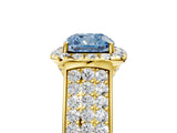 Yellow gold Fancy Blue Cushion  Halo Round Diamond Pave Band with Prong Setting 5
