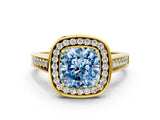 Yellow gold Fancy Blue Cushion  Halo Solitaire Diamond Ring with Pave Band and Bezel Setting_49