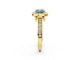 Yellow gold Fancy Blue Cushion  Halo Solitaire Diamond Ring with Pave Band and Bezel Setting_51