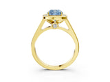 Yellow gold Fancy Blue Cushion  Halo Solitaire Diamond Ring with Pave Band and Bezel Setting_52