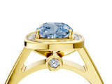Yellow gold Fancy Blue Cushion  Halo Solitaire Diamond Ring with Pave Band and Bezel Setting_53