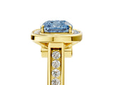 Yellow gold Fancy Blue Cushion  Halo Solitaire Diamond Ring with Pave Band and Bezel Setting_54