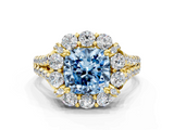 Yellow gold Fancy Blue Cushion  Halo Split Shank Diamond Engagement Ring with Pave Band and Four-Prong Setting_54