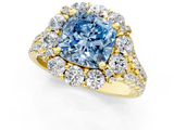 Yellow gold Fancy Blue Cushion  Halo Split Shank Diamond Engagement Ring with Pave Band and Four-Prong Setting_55