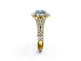Yellow gold Fancy Blue Cushion  Halo Split Shank Diamond Engagement Ring with Pave Band and Four-Prong Setting_56