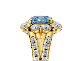 Yellow gold Fancy Blue Cushion  Halo Split Shank Diamond Engagement Ring with Pave Band and Four-Prong Setting_59