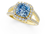 Yellow gold Fancy Blue Cushion  Halo Split Shank Diamond Ring with Four-Prong Setting_33