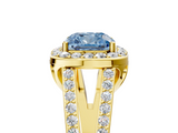 Yellow gold Fancy Blue Cushion  Halo Split Shank Diamond Ring with Four-Prong Setting_37