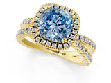 Yellow gold Fancy Blue Cushion  Halo Split Shank Diamond Ring with Pavé Setting_27