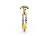 Yellow gold Fancy Blue Cushion  Halo Split Shank Diamond Ring with Pavé Setting_28
