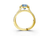Yellow gold Fancy Blue Cushion  Halo Split Shank Diamond Ring with Pavé Setting_29