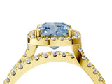 Yellow gold Fancy Blue Cushion  Halo Split Shank Diamond Ring with Pavé Setting_30