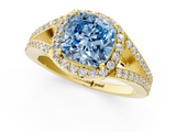 Yellow gold Fancy Blue Cushion  Halo Split Shank Diamond Ring with Prong Setting_21