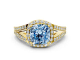 Yellow gold Fancy Blue Cushion  Halo Split Shank Pave Diamond Ring with Four-Prong Setting_49
