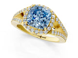 Yellow gold Fancy Blue Cushion  Halo Split Shank Pave Diamond Ring with Four-Prong Setting_50