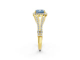Yellow gold Fancy Blue Cushion  Halo Split Shank Pave Diamond Ring with Four-Prong Setting_51