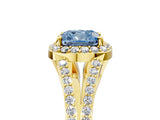 Yellow gold Fancy Blue Cushion  Halo Split Shank Pave Diamond Ring with Four-Prong Setting_54