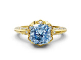 Yellow gold Fancy Blue Cushion  Halo Split Shank Pave Diamond Ring with Petal Prong Setting_53
