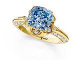Yellow gold Fancy Blue Cushion  Halo Split Shank Pave Diamond Ring with Petal Prong Setting_54