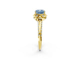 Yellow gold Fancy Blue Cushion  Halo Split Shank Pave Diamond Ring with Petal Prong Setting_55