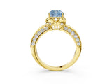 Yellow gold Fancy Blue Cushion  Halo Split Shank Pave Diamond Ring with Petal Prong Setting_56