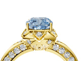 Yellow gold Fancy Blue Cushion  Halo Split Shank Pave Diamond Ring with Petal Prong Setting_57