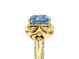 Yellow gold Fancy Blue Cushion  Halo Split Shank Pave Diamond Ring with Petal Prong Setting_58