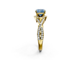 Yellow gold Fancy Blue Cushion  Halo Twist Band Solitaire Prong Setting Ring_65