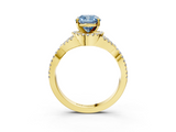 Yellow gold Fancy Blue Cushion  Halo Twist Band Solitaire Prong Setting Ring_66