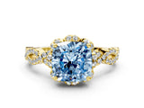 Yellow gold Fancy Blue Cushion  Halo Twist Band Solitaire Ring with Six-Prong Setting_33
