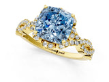 Yellow gold Fancy Blue Cushion  Halo Twist Band Solitaire Ring with Six-Prong Setting_34