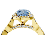 Yellow gold Fancy Blue Cushion  Halo Twist Band Solitaire Ring_24