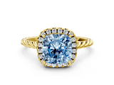 Yellow gold Fancy Blue Cushion  Halo Twisted Band Four-Prong Diamond Ring_20