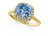 Yellow gold Fancy Blue Cushion  Halo Twisted Band Four-Prong Diamond Ring_21