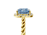 Yellow gold Fancy Blue Cushion  Halo Twisted Band Four-Prong Diamond Ring_25