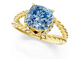Yellow gold Fancy Blue Cushion  Halo Twisted Band Four-Prong Ring_34