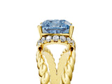 Yellow gold Fancy Blue Cushion  Halo Twisted Band Four-Prong Ring_38